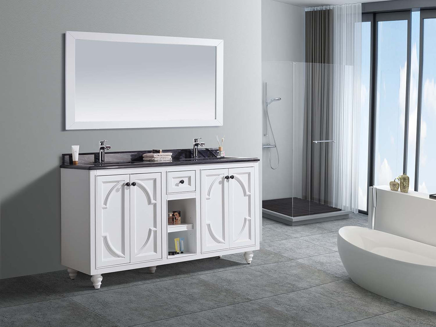 Laviva 313613-60W Odyssey 60" Double Sink Bathroom Vanity with Countertop