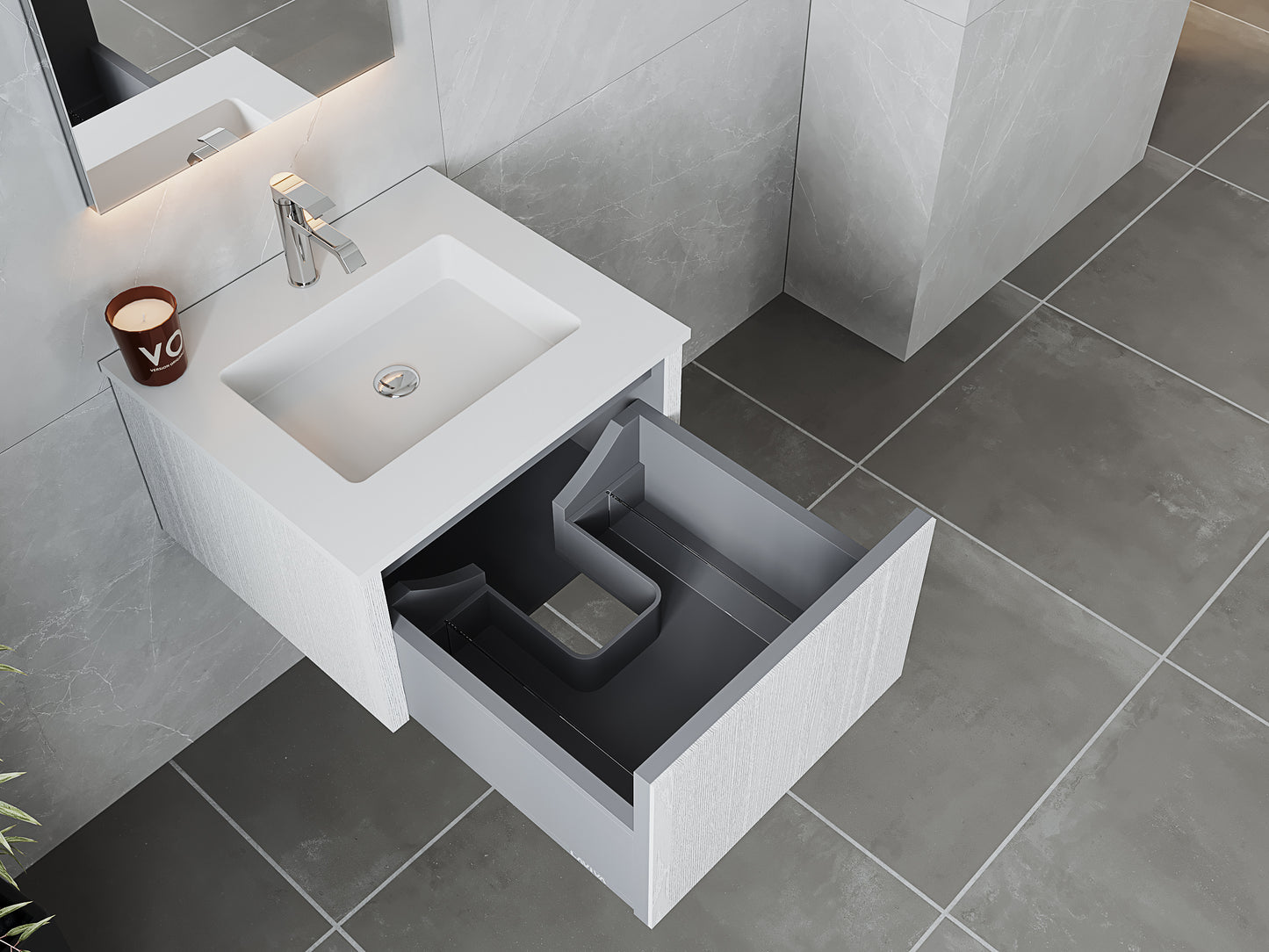 Laviva 313LGN-24AW Legno 24" Bathroom Vanity with VIVA Stone Solid Surface Countertop