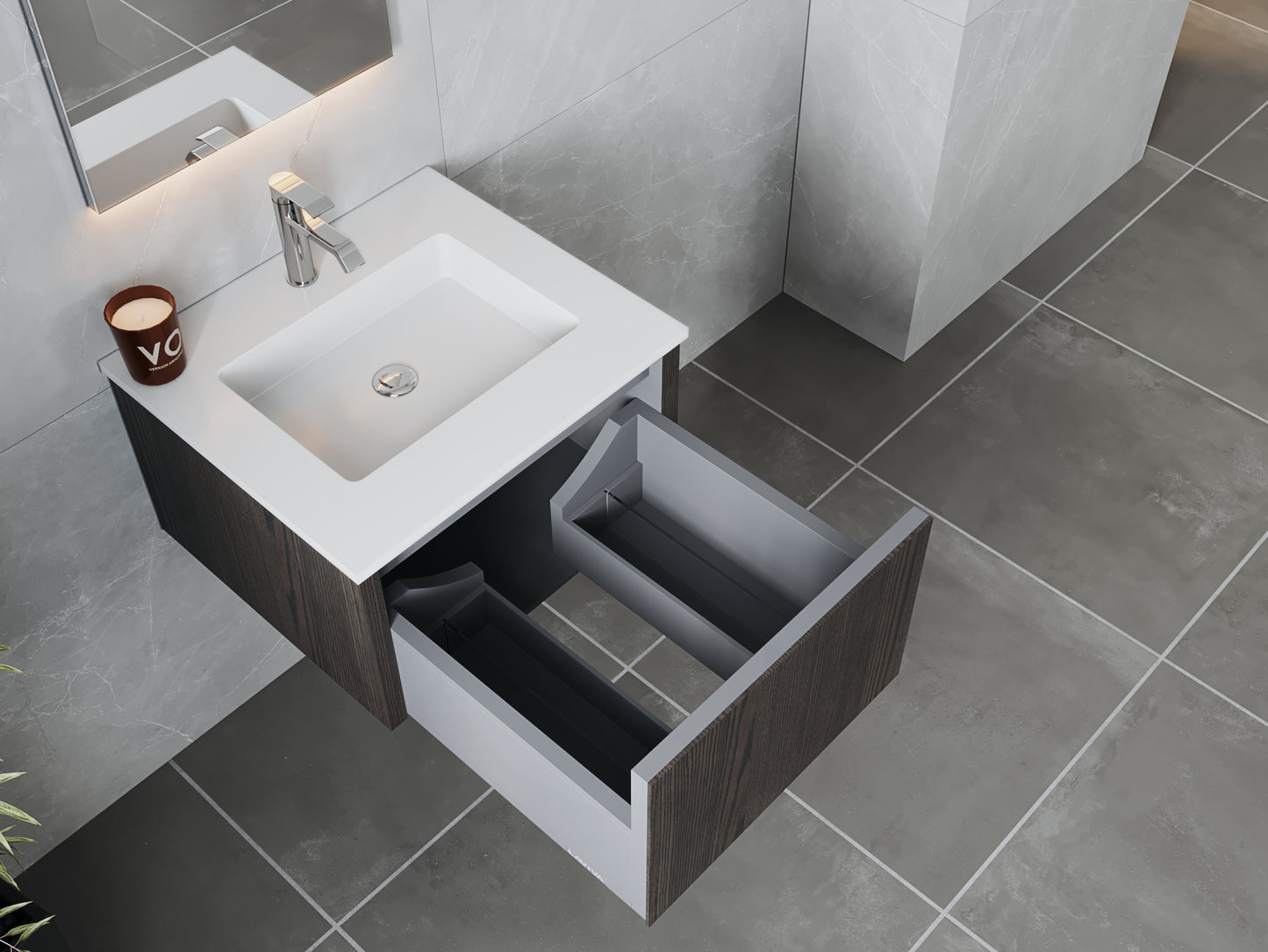 Laviva 313LGN-24CR Legno 24" Bathroom Vanity with VIVA Stone Solid Surface Countertop