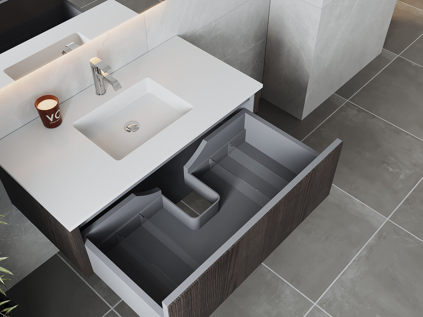 Laviva 313LGN-42CR Legno 42" Bathroom Vanity with VIVA Stone Solid Surface Countertop