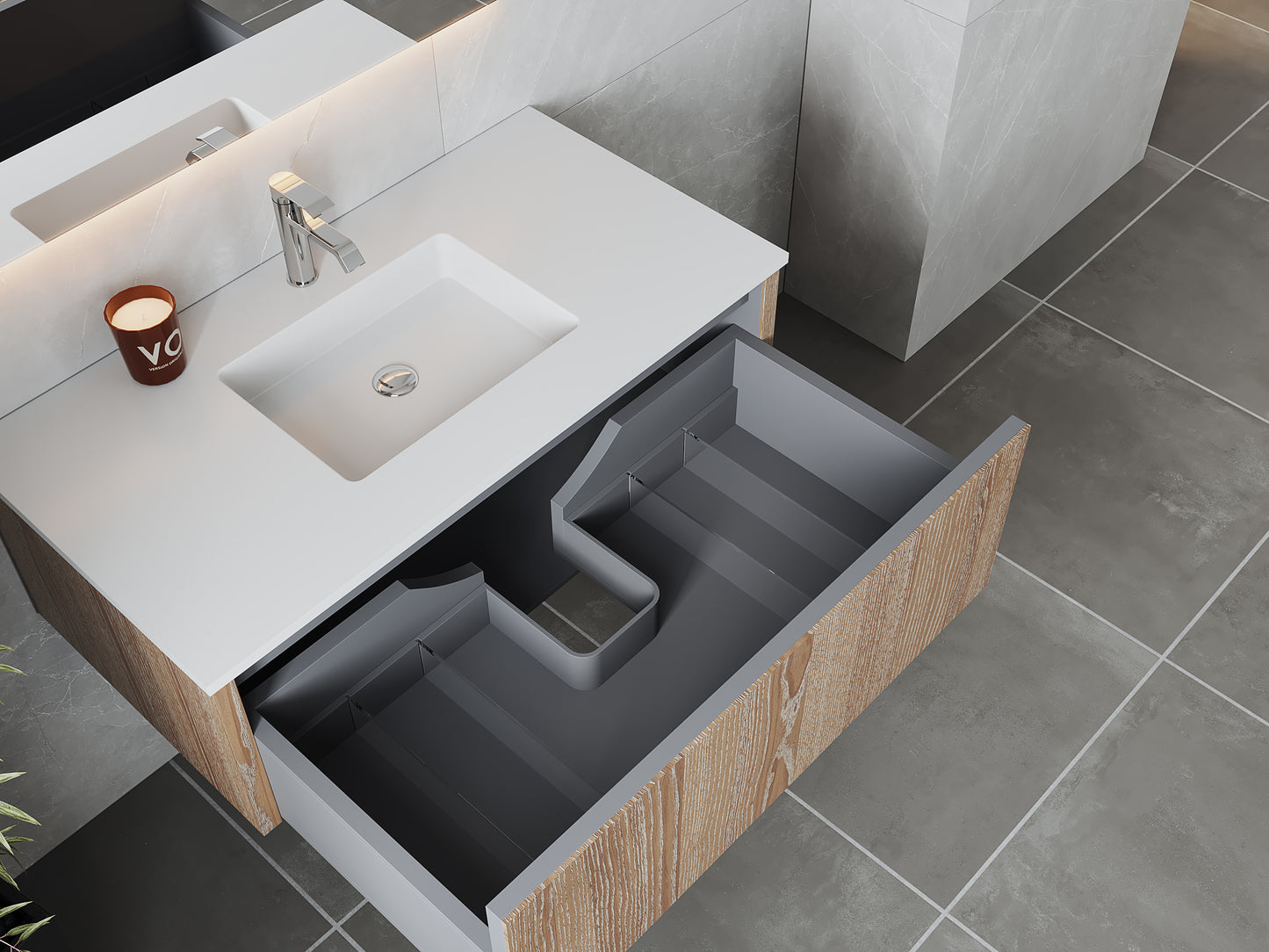 Laviva 313LGN-42WG Legno 42" Bathroom Vanity with VIVA Stone Solid Surface Countertop
