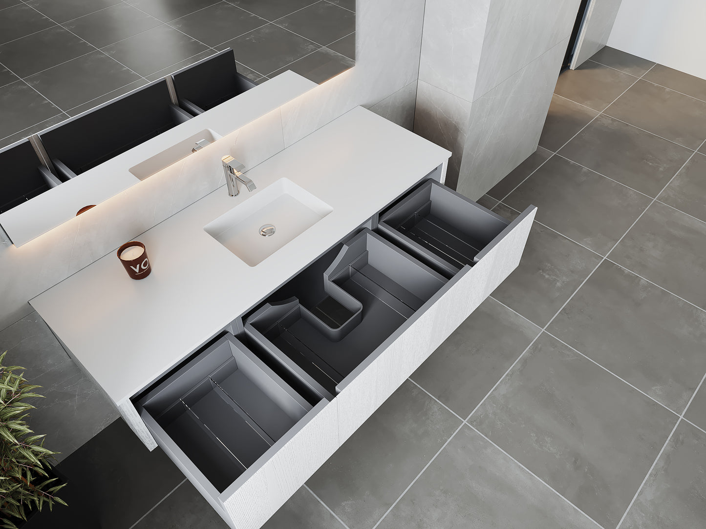 Laviva 313LGN-66AW Legno 66" Bathroom Vanity with VIVA Stone Solid Surface Countertop