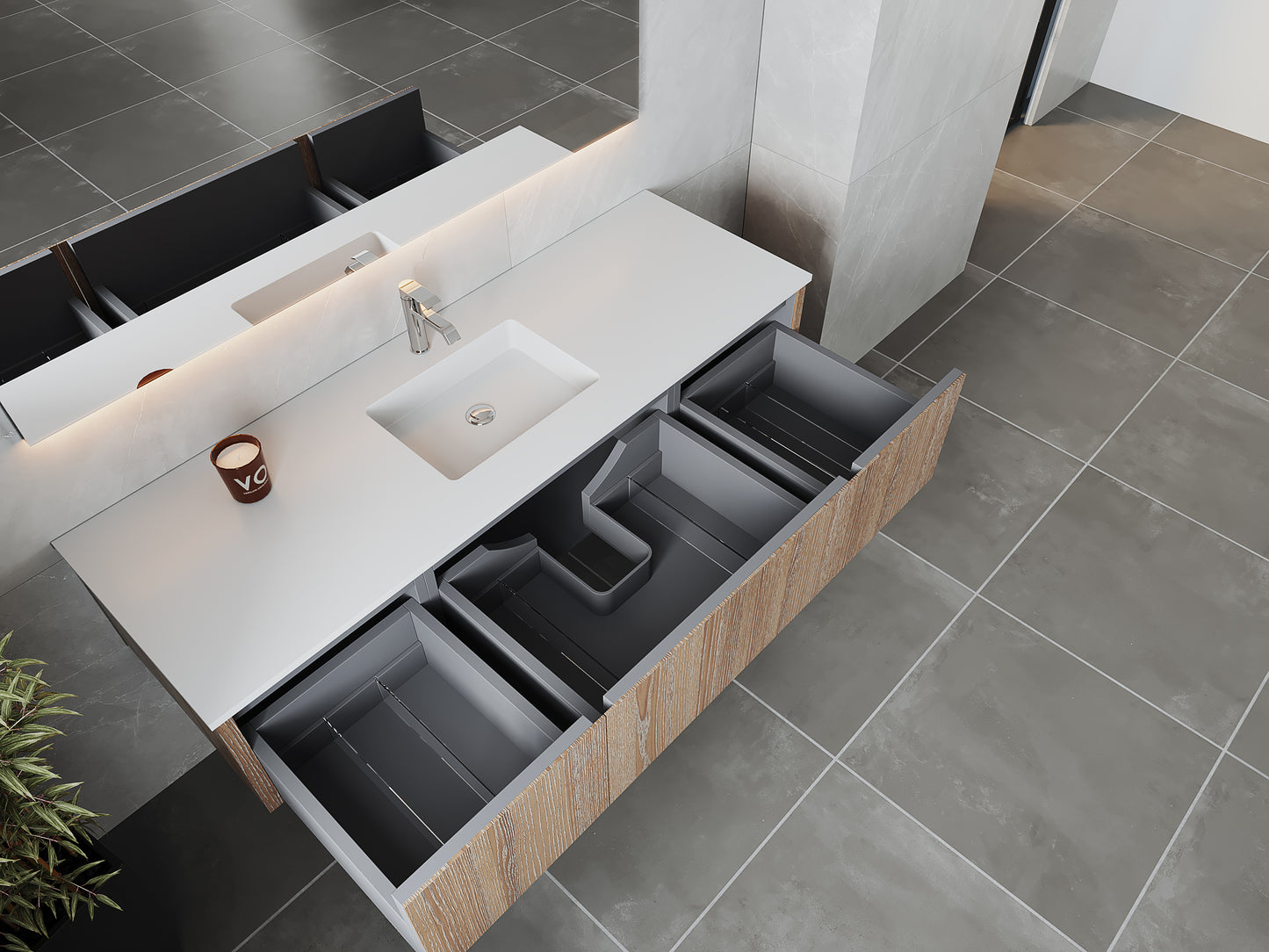 Laviva 313LGN-66WG Legno 66" Bathroom Vanity with VIVA Stone Solid Surface Countertop