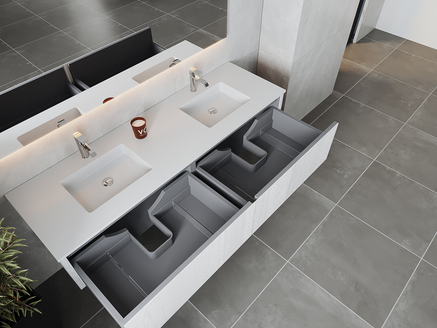 Laviva 313LGN-72DAW Legno 72" Double Sink Bathroom Vanity with VIVA Stone Solid Surface Countertop