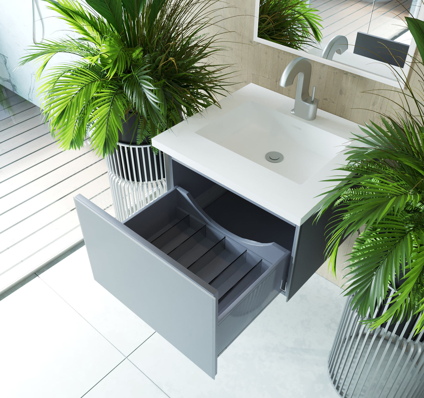 Laviva 313VTR-24FG Vitri 24" Bathroom Vanity with VIVA Stone Solid Surface Countertop