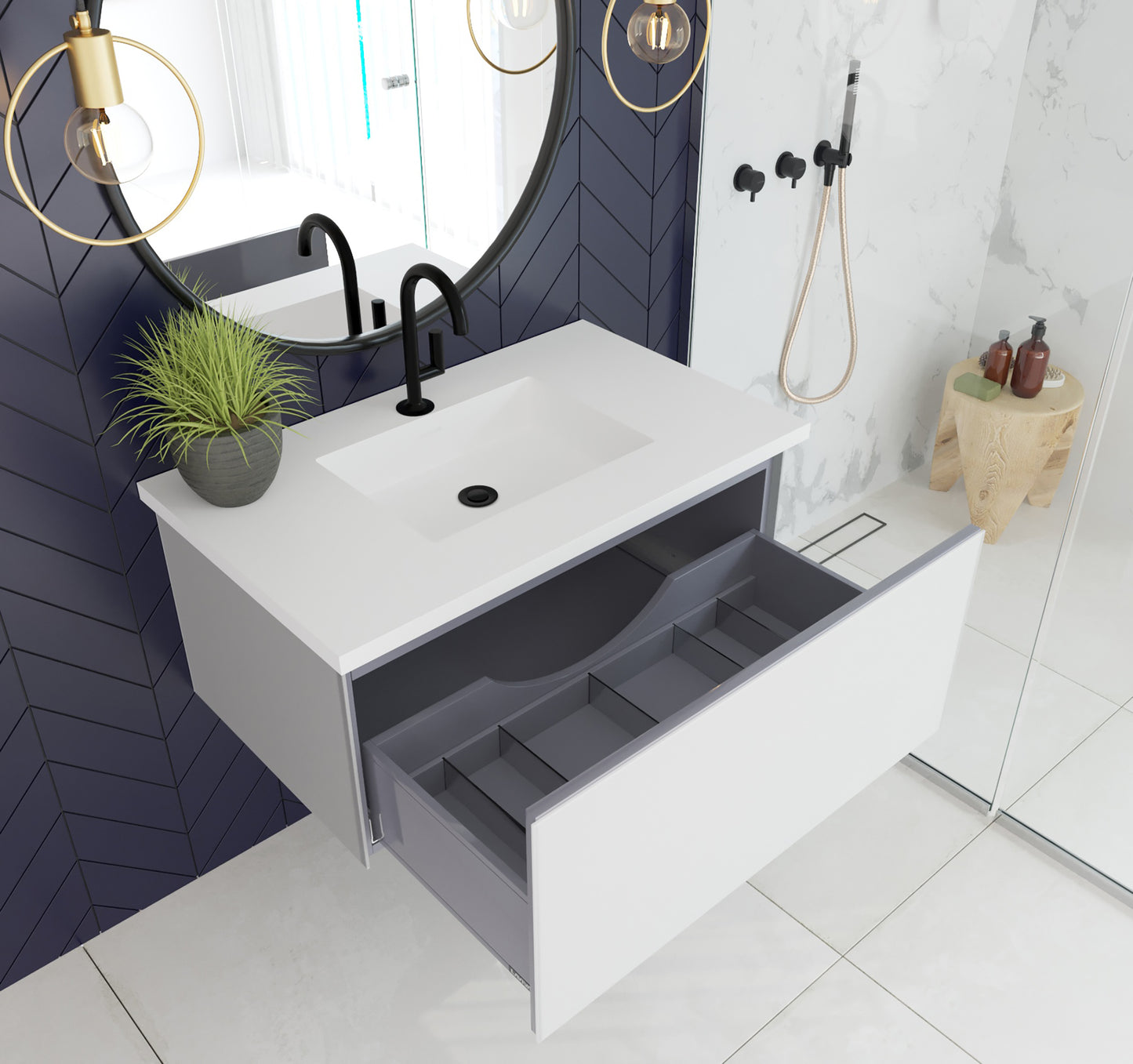 Laviva 313VTR-36CW Vitri 36" Bathroom Vanity with VIVA Stone Solid Surface Countertop