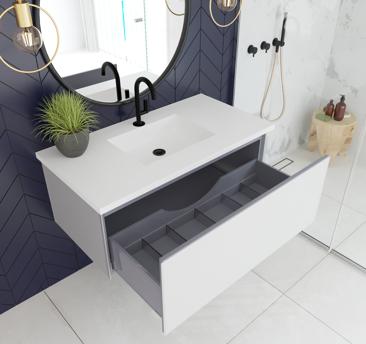 Laviva 313VTR-42CW Vitri 42" Bathroom Vanity with VIVA Stone Solid Surface Countertop