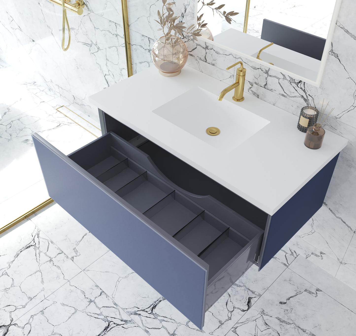 Laviva 313VTR-42NB Vitri 42" Bathroom Vanity with VIVA Stone Solid Surface Countertop