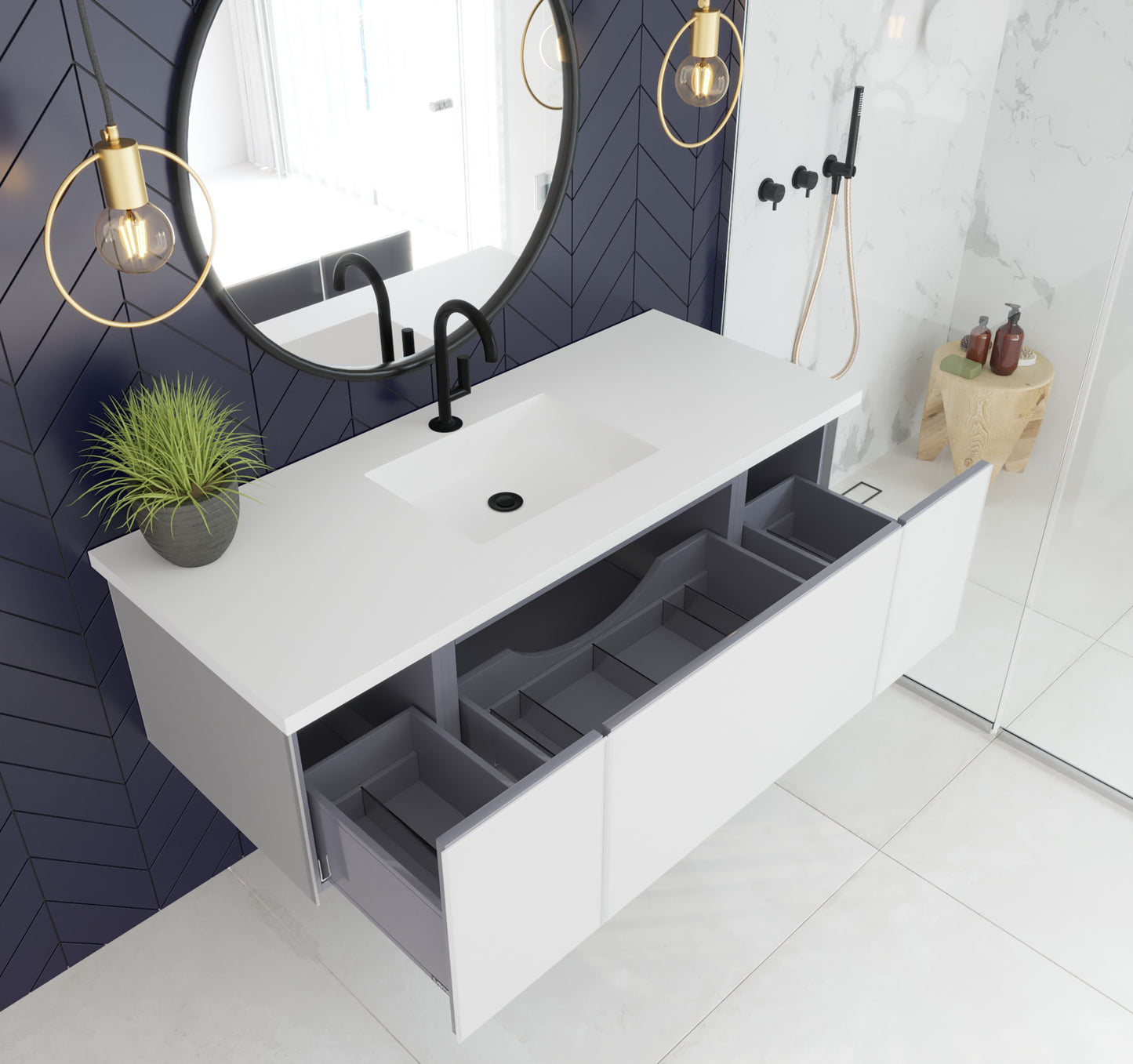 Laviva 313VTR-54CW Vitri 54" Bathroom Vanity with VIVA Stone Solid Surface Countertop
