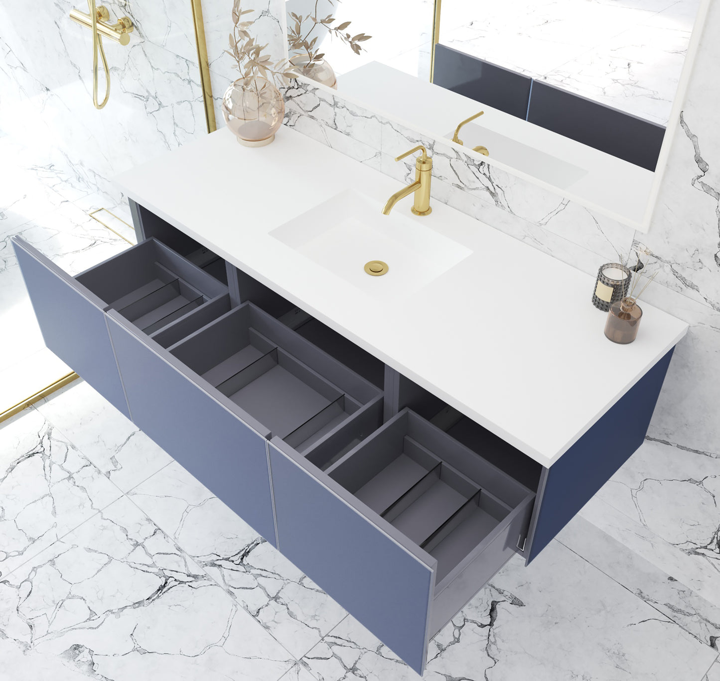 Laviva 313VTR-60CNB Vitri 60" Single Sink Bathroom Vanity with VIVA Stone Solid Surface Countertop