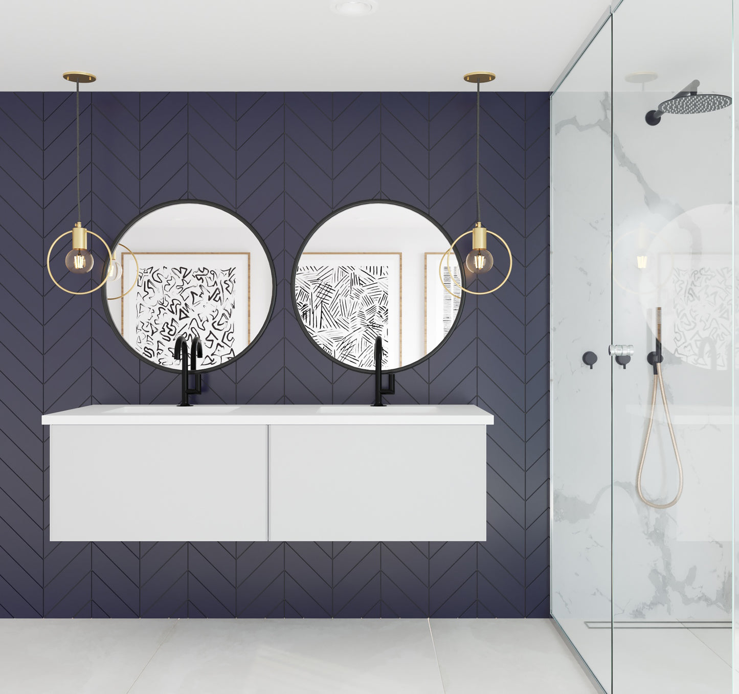 Laviva 313VTR-60DCW Vitri 60" Double Sink Bathroom Vanity with VIVA Stone Solid Surface Countertop