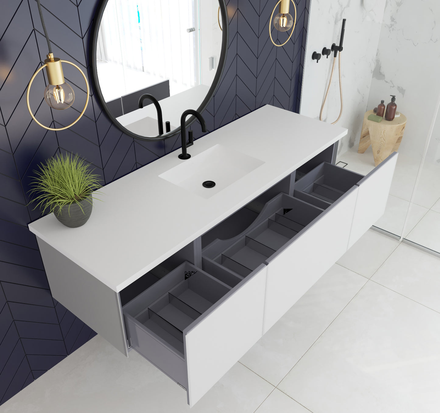 Laviva 313VTR-66 Vitri 66" Single Sink Wall Hung Bathroom Vanity Cabinet