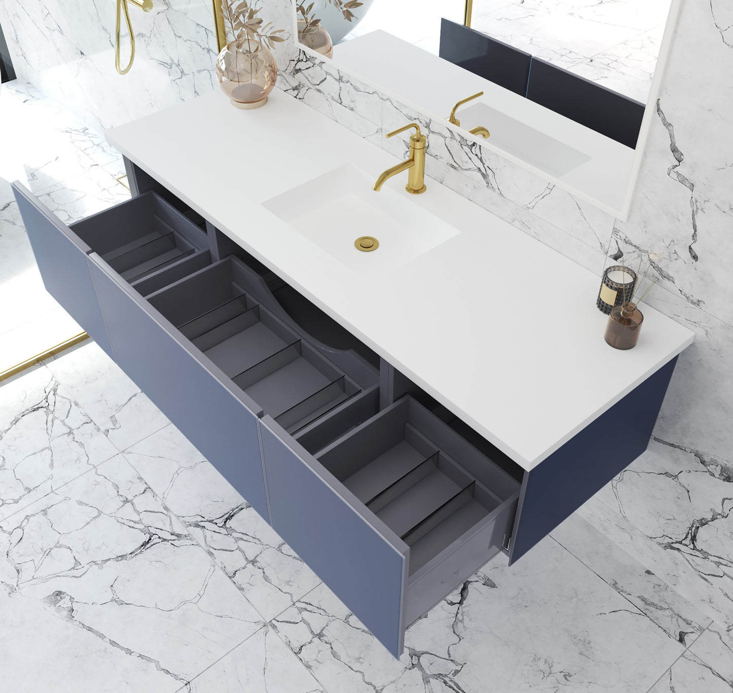 Laviva 313VTR-66NB Vitri 66" Single Sink Bathroom Vanity with VIVA Stone Solid Surface Countertop