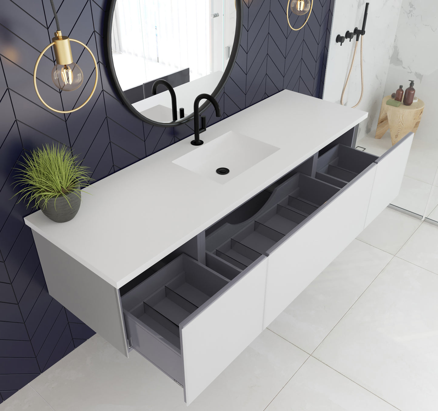 Laviva 313VTR-72CCW Vitri 72" Single Sink Bathroom Vanity with VIVA Stone Solid Surface Countertop