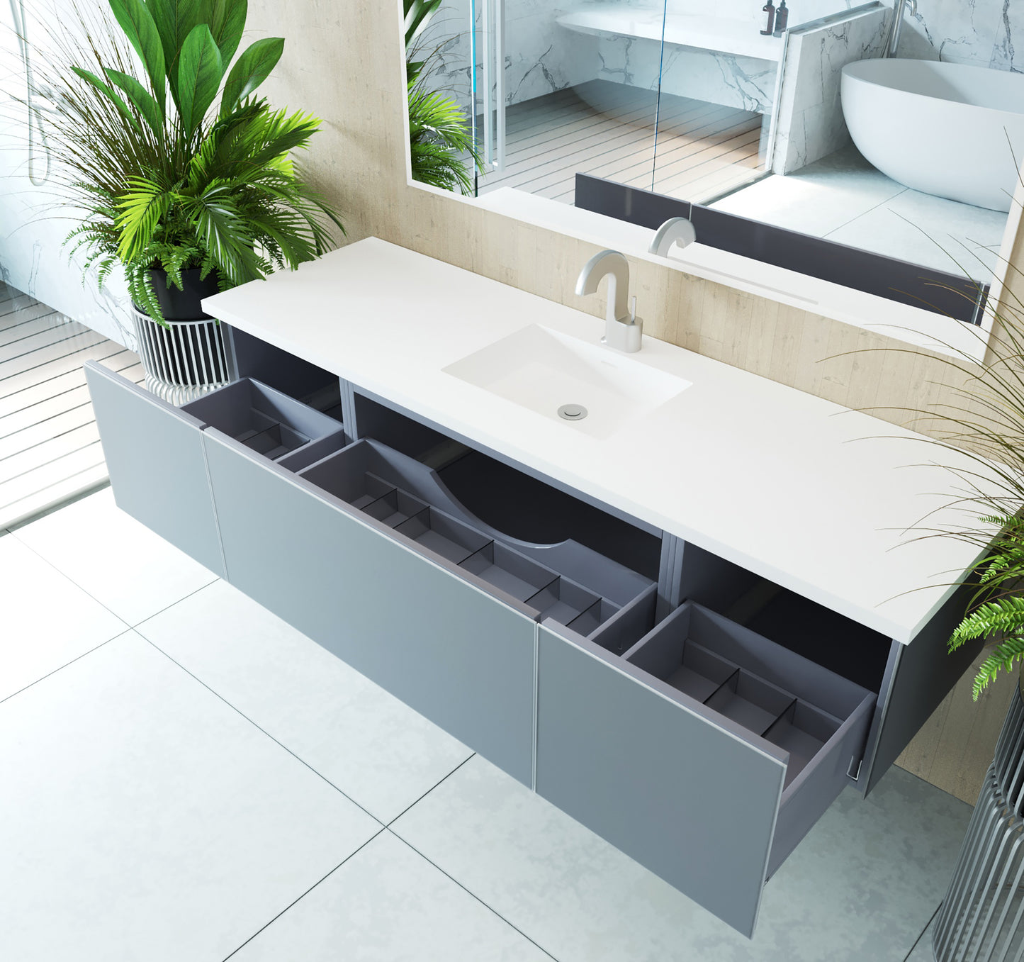 Laviva 313VTR-72CFG Vitri 72" Single Sink Bathroom Vanity with VIVA Stone Solid Surface Countertop