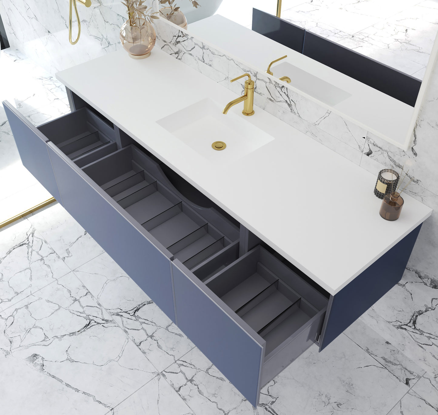 Laviva 313VTR-72CNB Vitri 72" Single Sink Bathroom Vanity with VIVA Stone Solid Surface Countertop