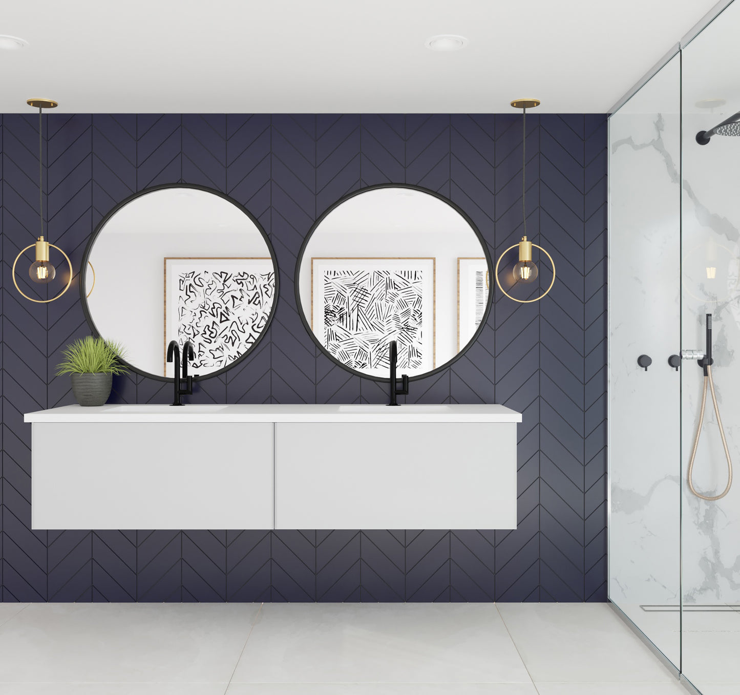 Laviva 313VTR-72DCW Vitri 72" Double Sink Bathroom Vanity with VIVA Stone Solid Surface Countertop