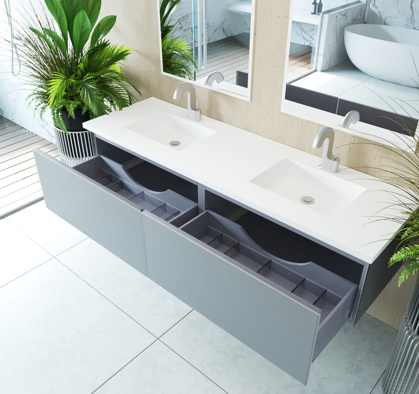 Laviva 313VTR-72DFG Vitri 72" Double Sink Bathroom Vanity with VIVA Stone Solid Surface Countertop