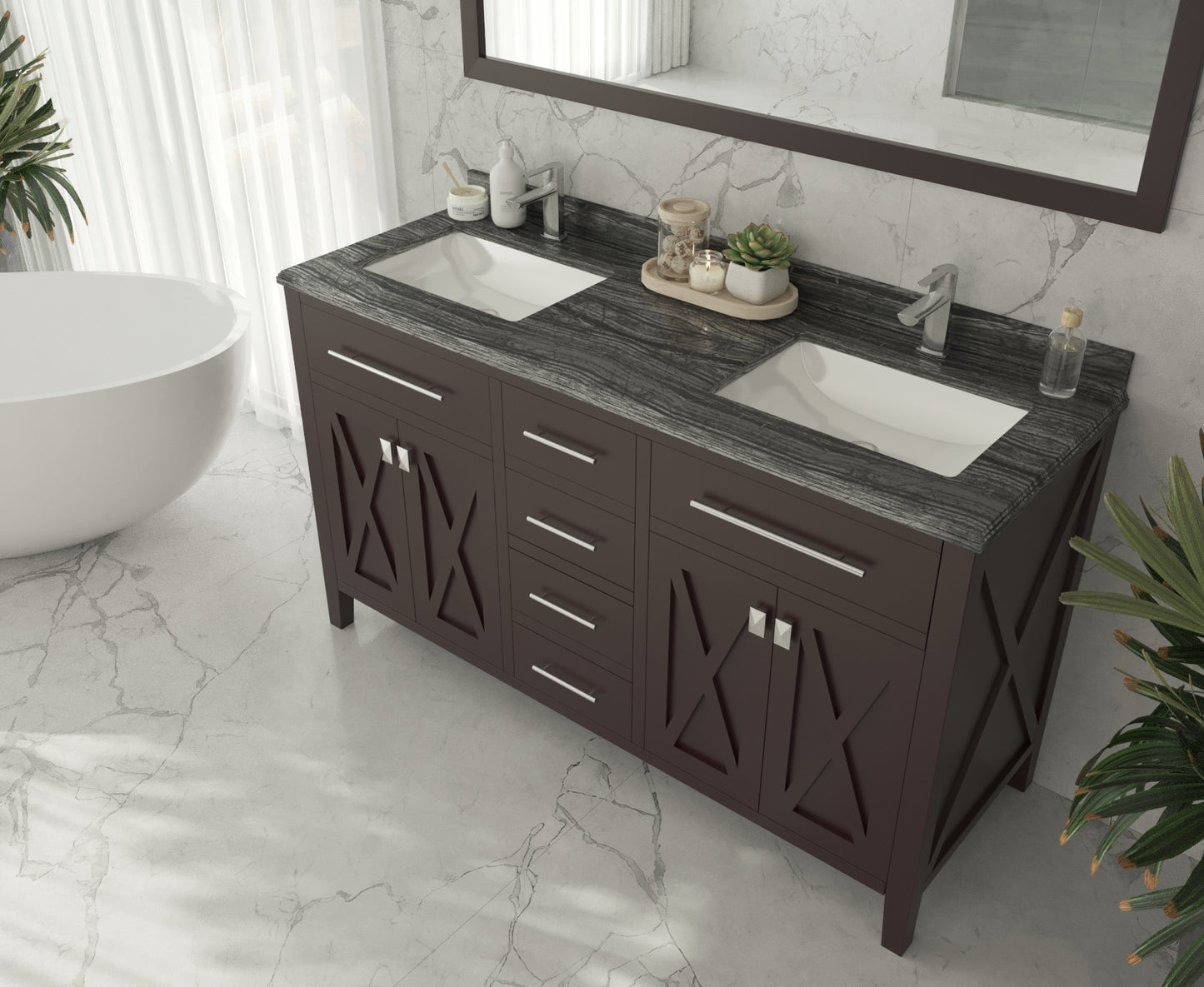Laviva 313YG319-60B Wimbledon 60" Double Sink Bathroom Vanity with Countertop
