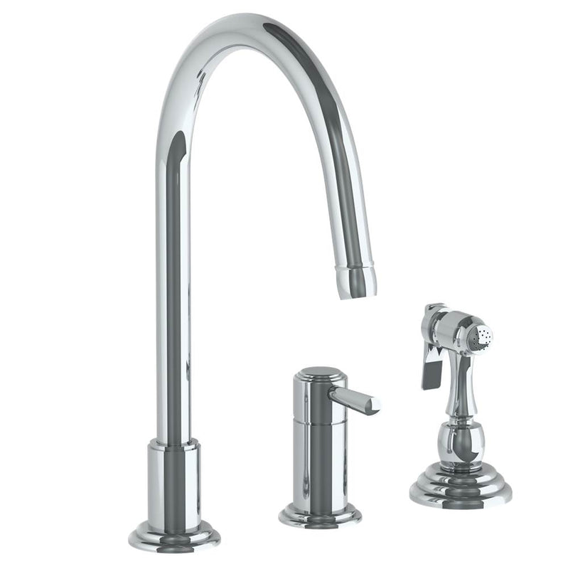 Watermark 321-7.1.3A-S1AV Deck Mounted 3 Hole Gooseneck Kitchen Faucet - Includes Side Spray - Parent