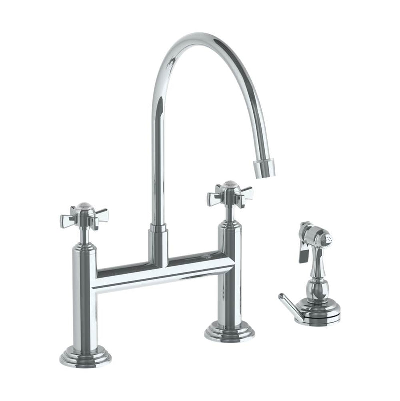 Watermark 321-7.65EG-S1 Deck Mounted Bridge Extended Gooseneck Kitchen Faucet With Independent Side Spray - Parent