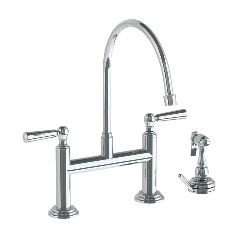 Watermark 321-7.65EG-S1A Deck Mounted Bridge Extended Gooseneck Kitchen Faucet With Independent Side Spray - Parent