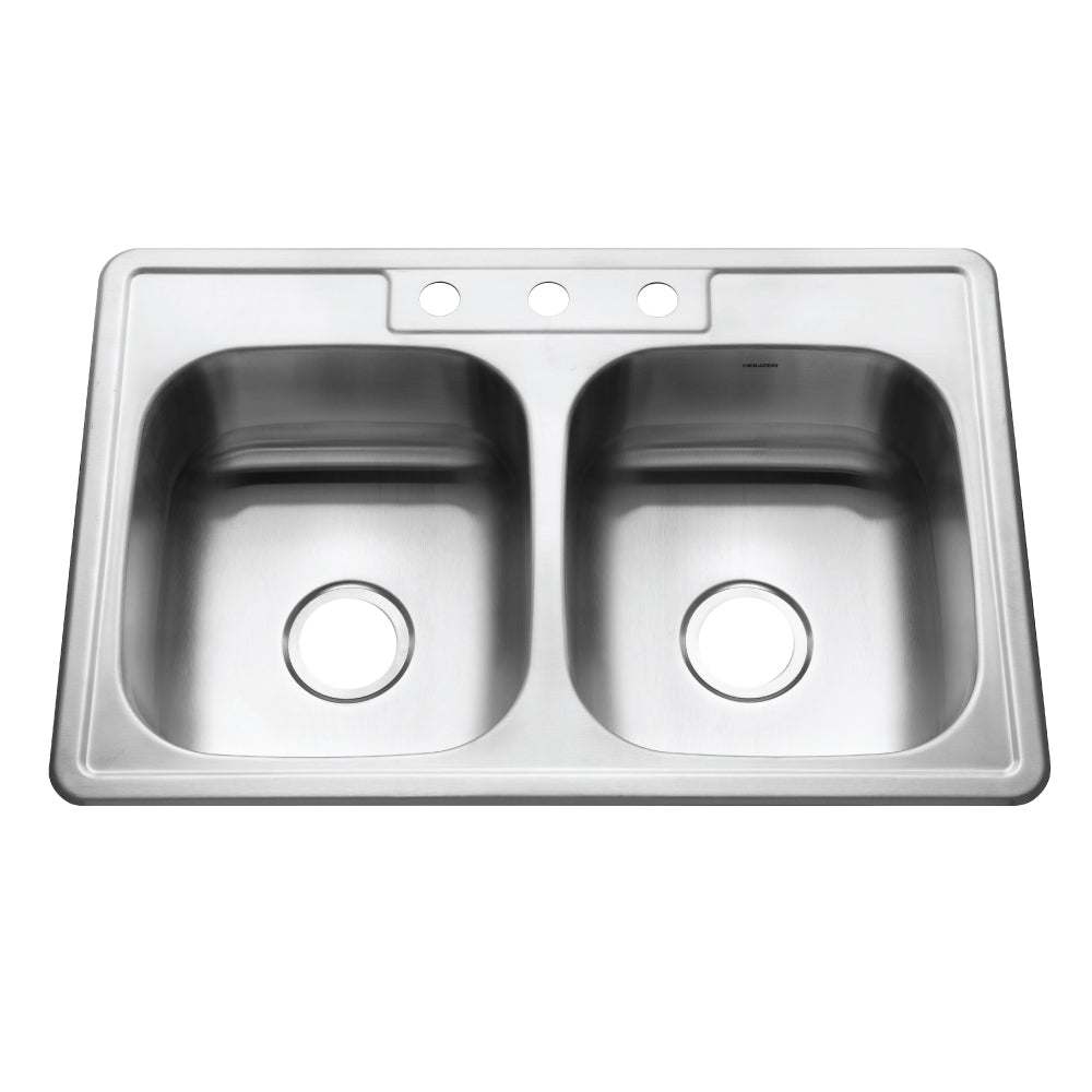 Houzer Glowtone Stainless Steel Drop-in Topmount 3-hole 50/50 Double Bowl Kitchen Sink - Parent