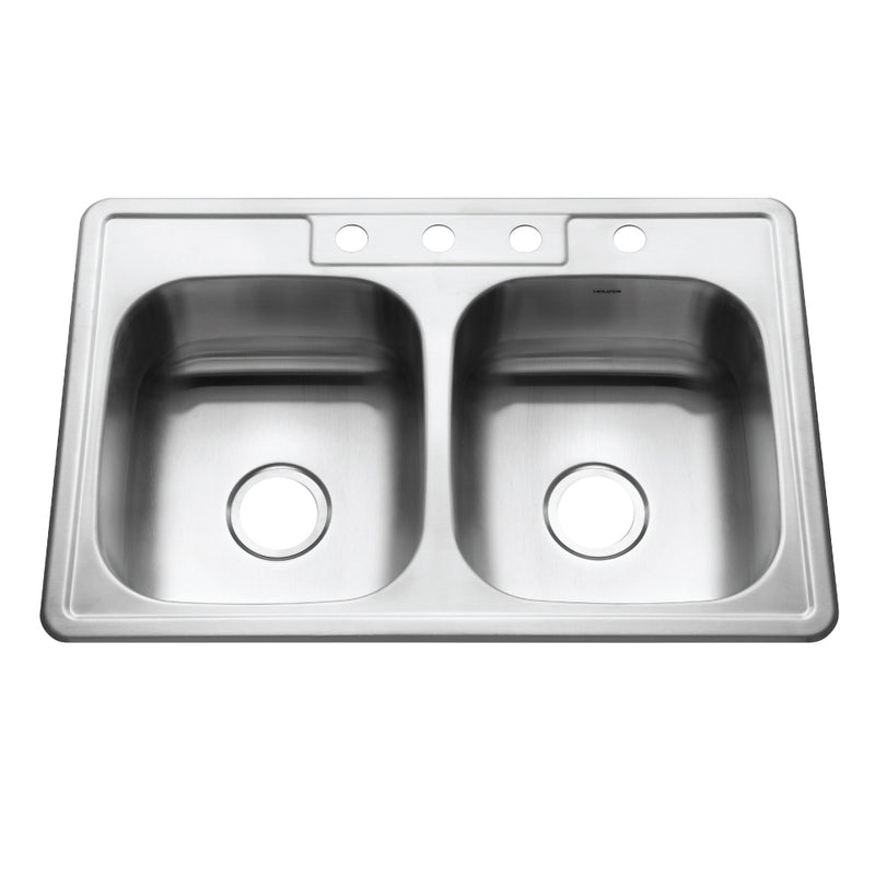 Houzer Glowtone Stainless Steel Drop-in Topmount 4-hole 50/50 Double Bowl Kitchen Sink - Parent