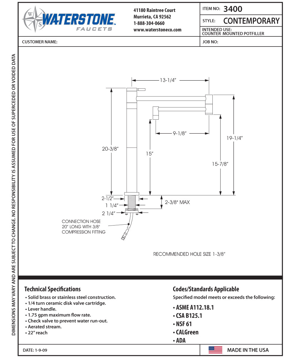 Waterstone 3400 Contemporary Counter Mounted Potfiller - Parent