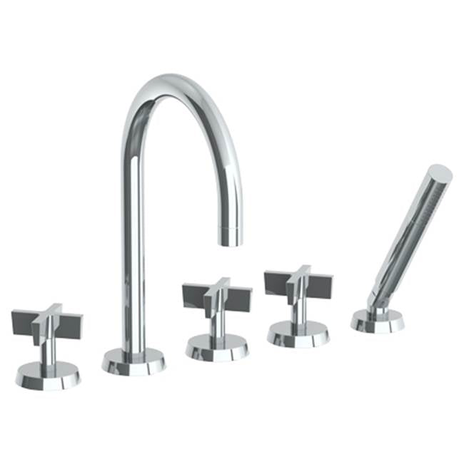 Watermark 37-8.1-BL3 Blue Deck Mounted 5 Hole Gooseneck Bath Set