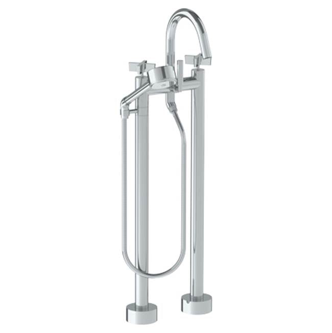 Watermark 37-8.3V-BL3 Blue Floor Standing Gooseneck Bath Set With Volume Hand Shower