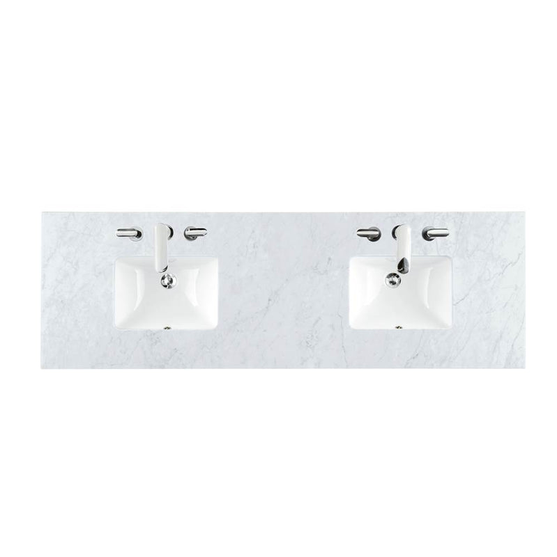 James Martin 090-S72-CAR-SNK 72" Double 3 CM Top, Carrara White With Sink