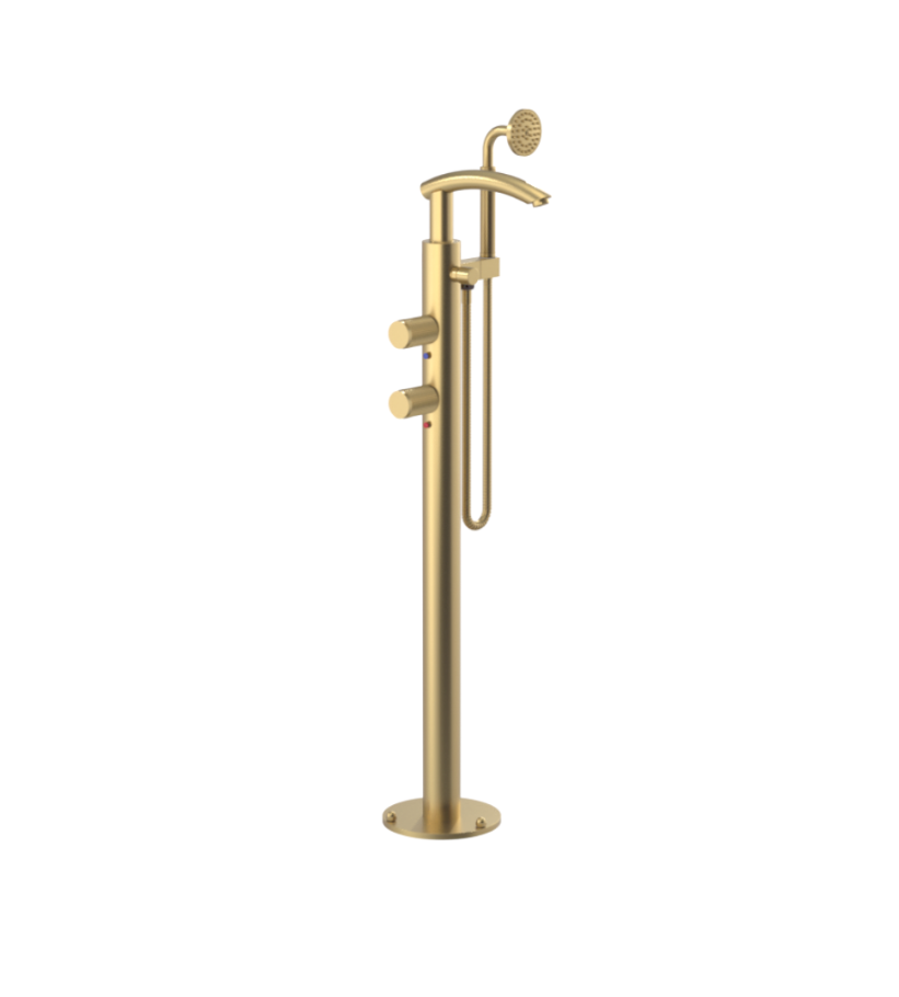Rubinet 3GHOR Floor Mount Tub Filler With Hand Held Shower