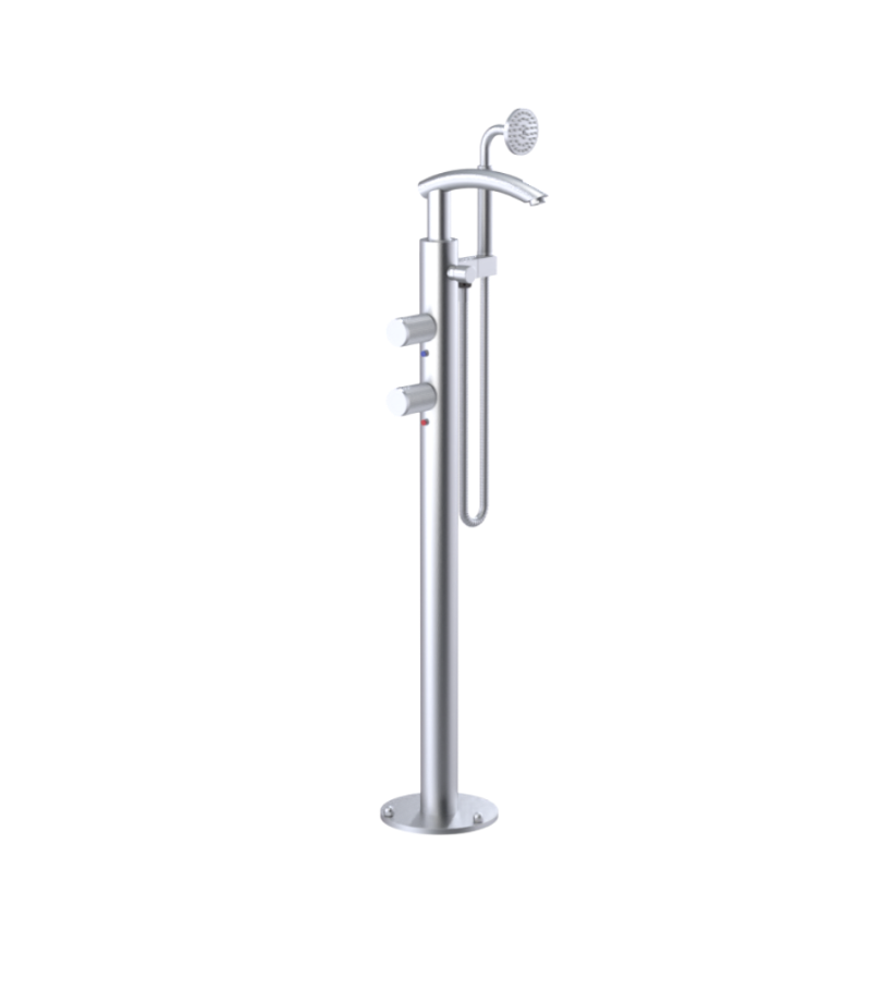 Rubinet 3GHOR Floor Mount Tub Filler With Hand Held Shower