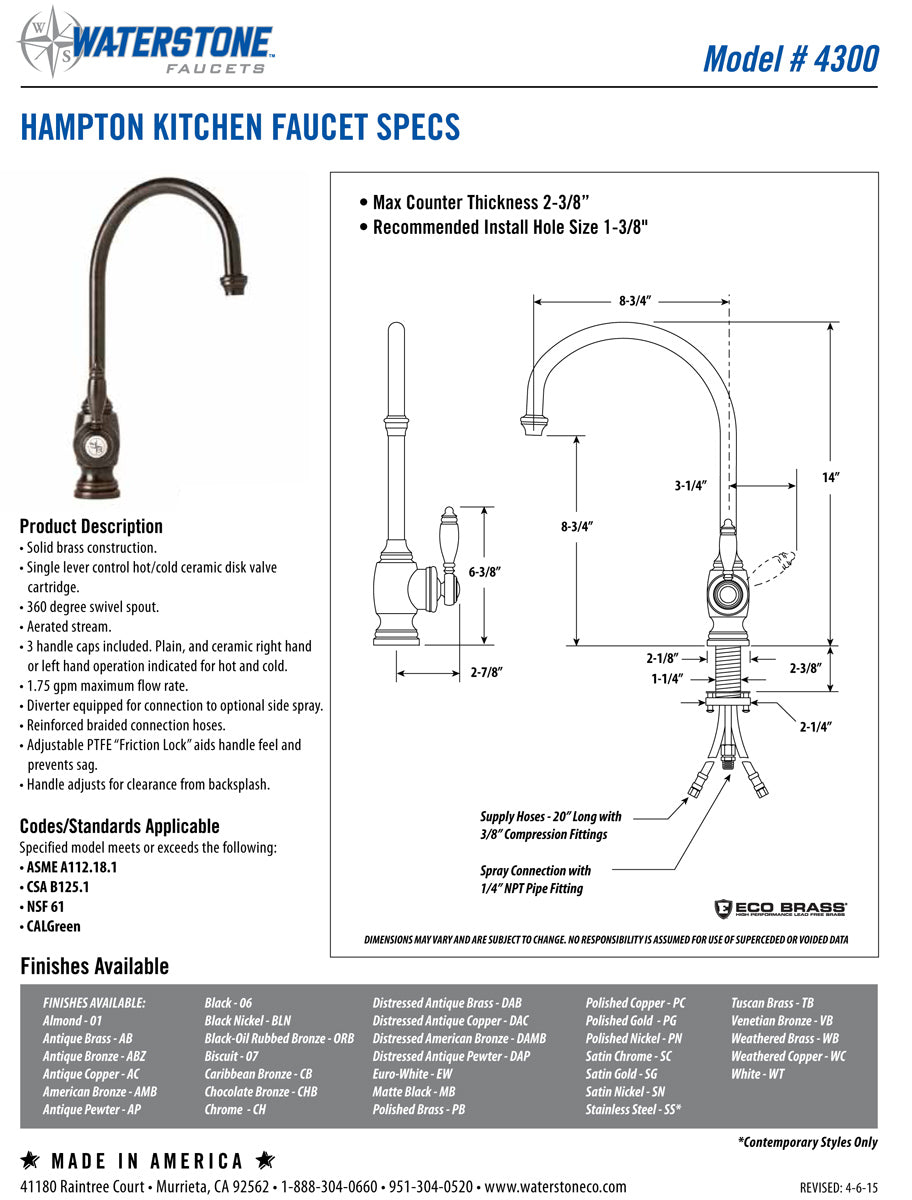 Waterstone 4300 Hampton Kitchen Faucet - Parent