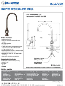 Waterstone 4300-1 Hampton Kitchen Faucet w/Side Spray