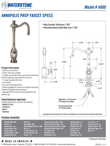 Waterstone 4800-1 Annapolis Prep Faucet w/Side Spray
