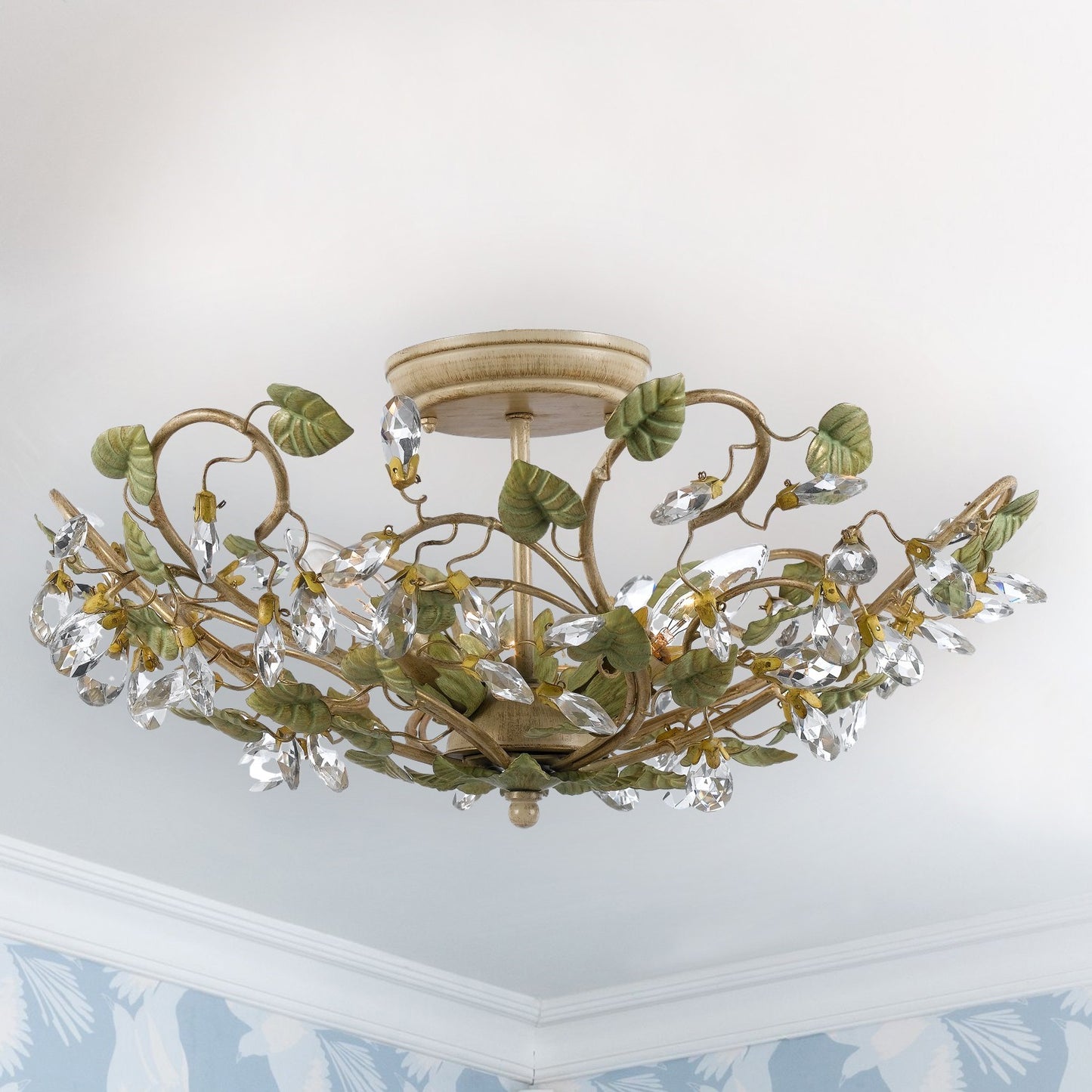 Crystorama 4840-CT Josie 5 Light Ceiling Mount - Champagne Green Tea