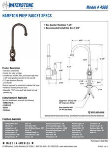 Waterstone 4900-1 Hampton Prep Faucet w/Side Spray