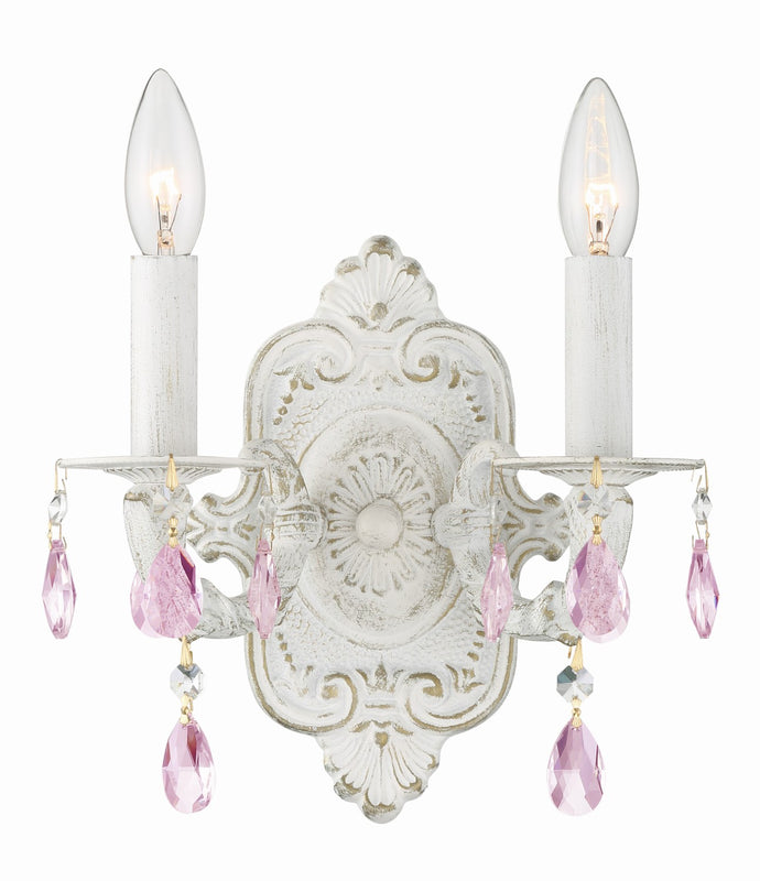 Crystorama 5022-AW-RO-MWP Paris Market 2 Light Rose Crystal Wall Mount - Antique White