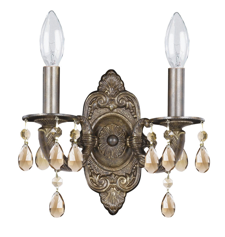 Crystorama 5022-VB-GT-MWP Paris Market 2 Light Golden Teak Crystal Wall Mount - Venetian Bronze