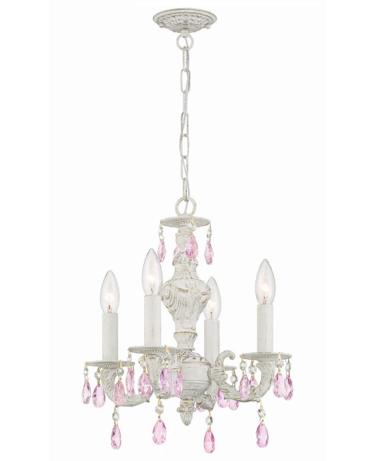 Crystorama 5024-AW-RO-MWP Paris Market 4 Light Rose Crystal Mini Chandelier - Antique White