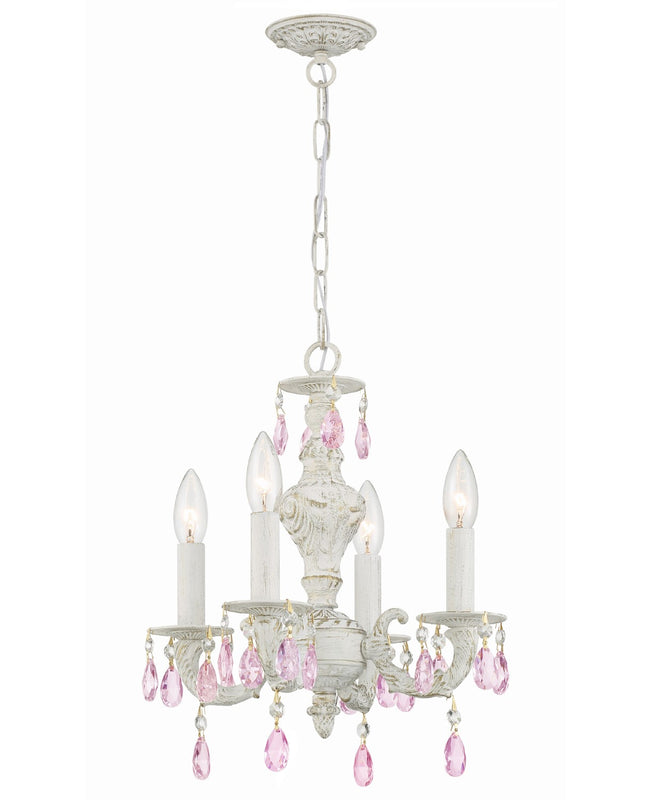 Crystorama 5024-AW-RO-MWP Paris Market 4 Light Rose Crystal Mini Chandelier - Antique White