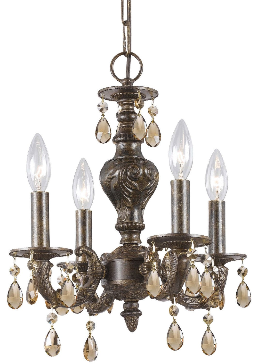 Crystorama 5024-VB-GT-MWP Paris Market 4 Light Golden Teak Crystal Mini Chandelier - Venetian Bronze
