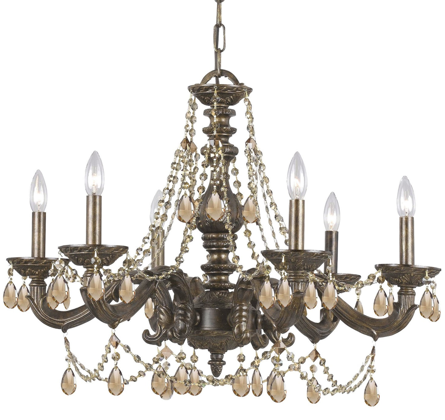 Crystorama 5026-VB-GT-MWP Paris Market 6 Light Golden Teak Crystal Chandelier - Venetian Bronze