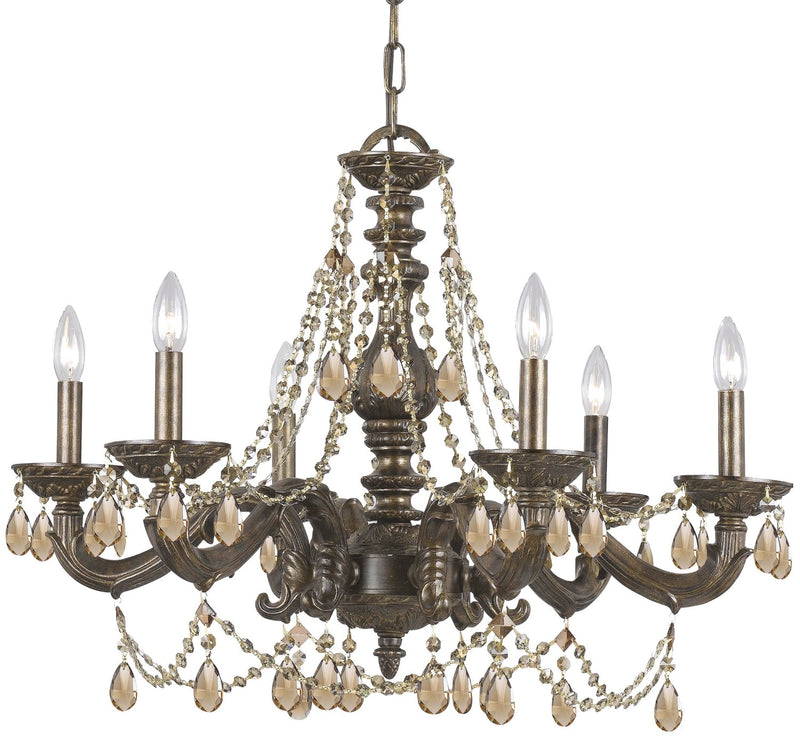 Crystorama 5026-VB-GT-MWP Paris Market 6 Light Golden Teak Crystal Chandelier - Venetian Bronze