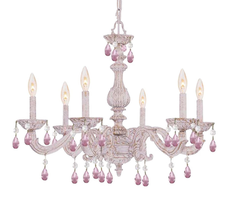 Crystorama 5036-AW-RO-MWP Paris Market 6 Light Rose Crystal Chandelier - Antique White