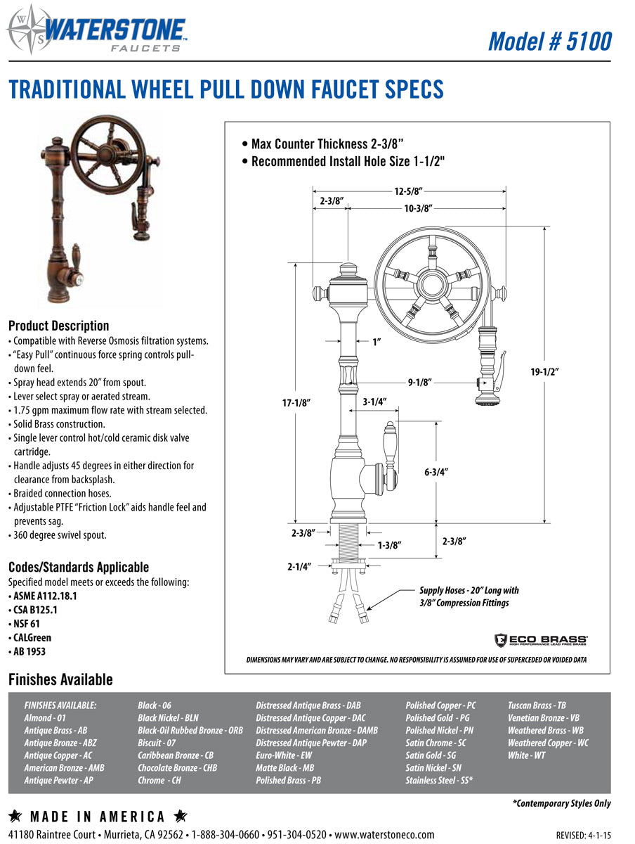 Waterstone 5100 Traditional The Wheel Pull Down Kitchen Faucet - Parent