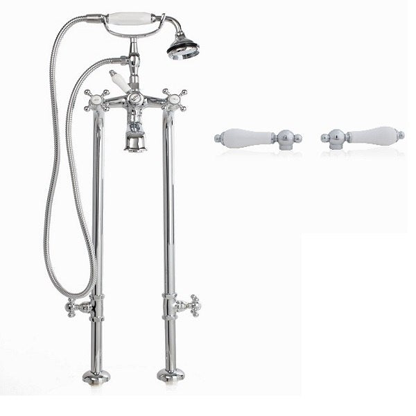 Cheviot 5102/3970XL-LEV 5100 Series Extra-Tall Free-Standing Tub Filler With Stop Valves - Lever Handles - Porcelain Accents - Parent
