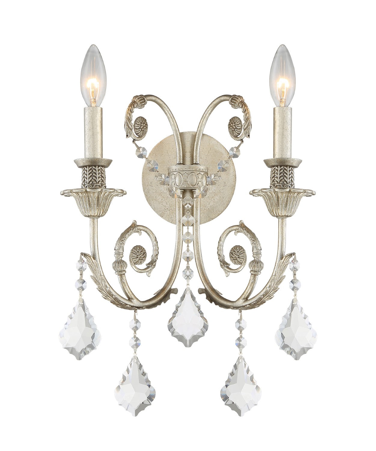 Crystorama 5112-OS-CL-MWP Regis 2 Light Hand Cut Crystal Wall Mount - Olde Silver
